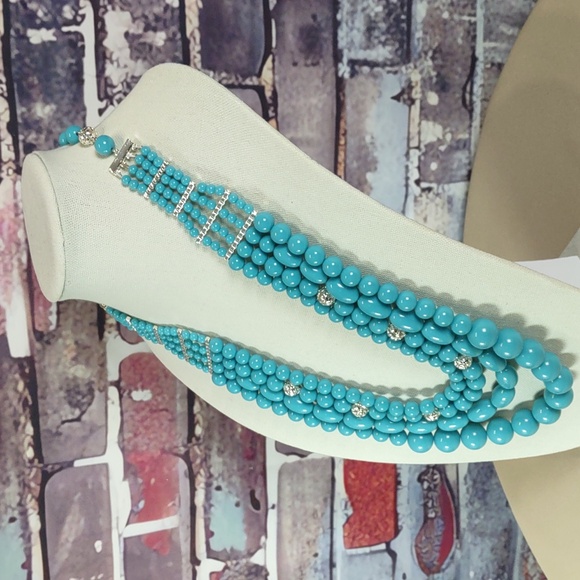 Joan Rivers 4 Strand Simulated Turquoise Layered Necklace - Picture 2 of 10